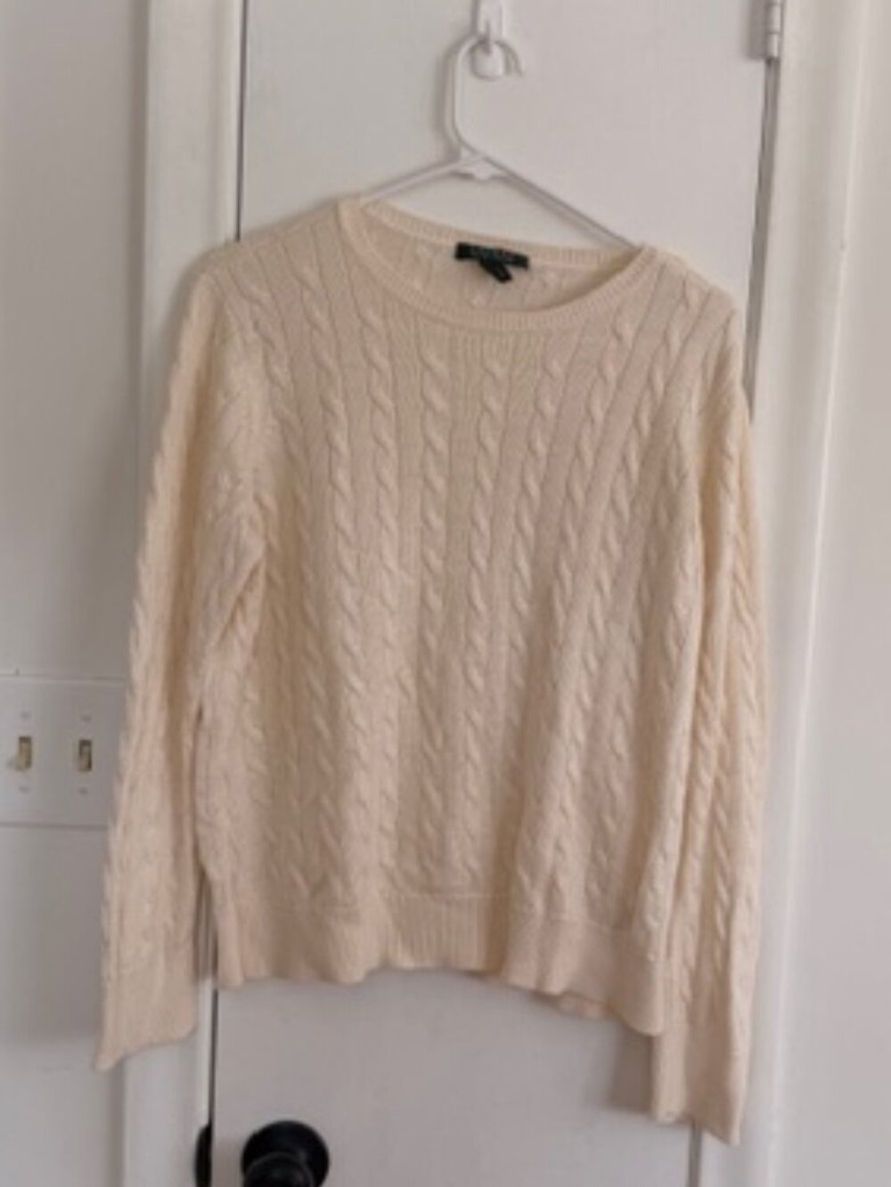Lauren Ralph Lauren Cream Cable Knit Sweater – Gold Button Shoulder – Women’s XL